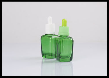 China Glaskosmetische bernsteinfarbige quadratische grüne Flasche des ätherischen Öls der Tropfflasche-30ml fournisseur