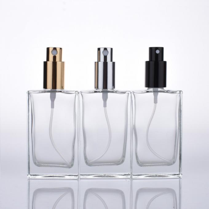 Kapazität flache quadratische Glasder parfüm-Sprühflasche-metallische Pumpen-50ml nachfüllbar