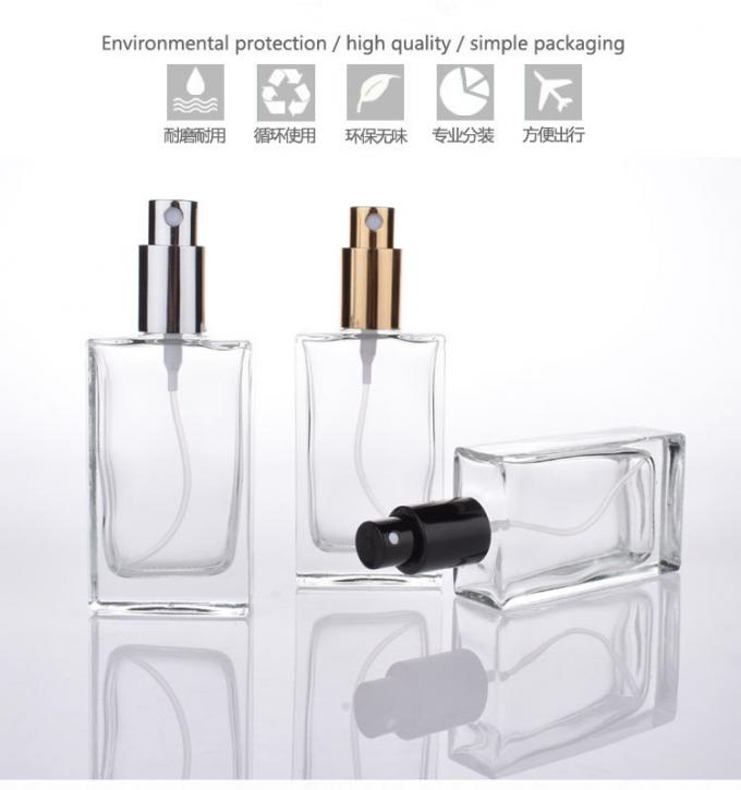 Kapazität flache quadratische Glasder parfüm-Sprühflasche-metallische Pumpen-50ml nachfüllbar